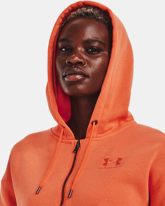 Women's UA Essential Fleece Playback Full-Zip Hoodie, Orange, pdpMainDesktop image number 3